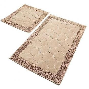 Wellhome Set de Alfombras de Baño 2 Piezas Marrón Claro 100% Algodón - Antibacteriano | Suela Antideslizante | Lavable a Máquina