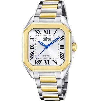 Reloj Lotus Square Series 18969/1 Blanco Correa De Acero Inoxidable 316l, Mujer