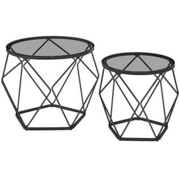 Set de 2 mesas auxiliares modernas con tablero extraíble, marco de acero duradero para sala de estar, diseño elegante, color gris pizarra y negro tinta