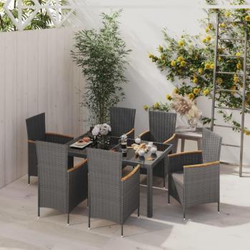 7-Piece Black and Grey Poly Rattan Outdoor Dining Set with Cushions