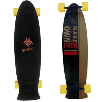 Longboard KRF Path Way 36 x 9.75 amarillo negro, diseño urbano, tabla de madera de alta calidad, ruedas suaves para un mejor deslizamiento, ideal para principiantes y expertos