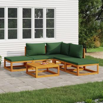 vidaXL 6-Piece Solid Wood Garden Lounge Set with Green Cushions