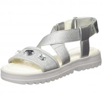 Geox J SANDAL CORALIE GIR, Sandalias con punta abierta, para Niñas, Plata, 39 EU