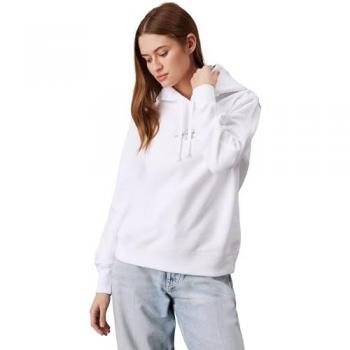 Calvin Klein Women's Regular Fit White Hoodie Sweatshirt with Logo Embroidery Size L