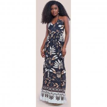 Goddiva Printed Tie Back Maxi Dress - Black