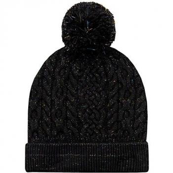 oodji Ultra Mujer Gorro de Punto Trenzado con Pompón, Negro, one size