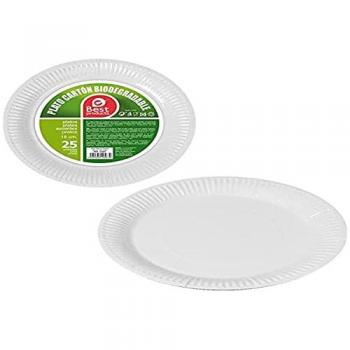 PACK CON 25UNID. PLATOS POSTRE BLANCOS CARTÓN 18CM BEST PRODUCTS GREEN