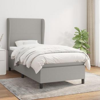 Cama Box Spring con colchón Tela Gris Claro 90x200 cm