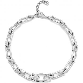 Brave Silver Topaz Necklace - Sterling Silver Plated with Central Rectangular Link and Medium Links