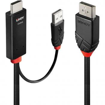 Adaptador de cable de vídeo Lindy 41500, 3 m, HDMI + USB Type-A a DisplayPort, color negro