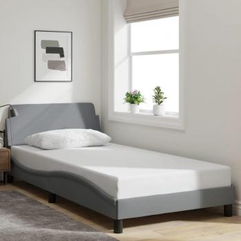 Cama solar sin colchón de Tela Gris Claro 100x200 cm con estructura de cama y cabecero en tela gris claro