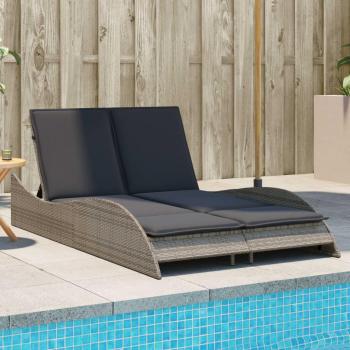 Tumbona con cojines de ratán sintético 114x205x73 cm en color negro, marrón y gris - Silla de exterior ideal para jardín, playa, piscina y terraza
