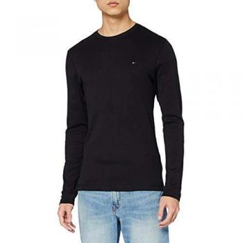 Tommy Jeans Original Ribbed Longsleeve Tee - Slim Fit, Organic Cotton, Black, Size XL