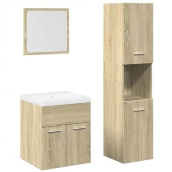 Juego de muebles de baño 4 piezas contrachapada roble Sonoma