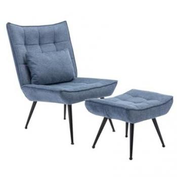 Sillón con reposapiés de tela azul MARACAO