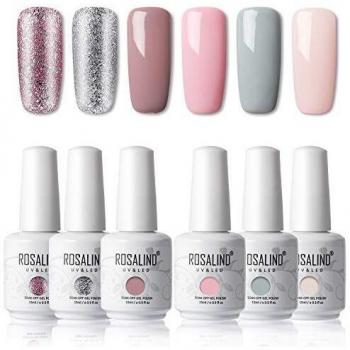 ROSALIND 15ml Esmaltes Semipermanentes de Uñas en Gel UV LED, Nude Pink Series 6 Colors Diseño de uñas