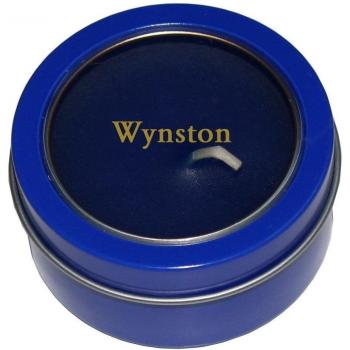 Candela en caja de metal con tapadera plástica con nombre grabado: Wynston
