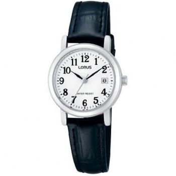 Reloj Lorus Clásico RH765AX5 para Dama - 26 mm, Esfera Blanca, Correa de Cuero Negro