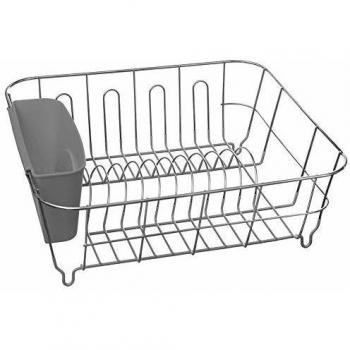 Escurridor de platos metálico con soporte para cubiertos gris 13x36,5x32,5 cm