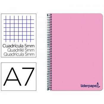 Cuaderno espiral Liderpapel A7 Micro Wonder tapa plástico 100h 90 gr cuadro 5mm 4 bandas color rosa