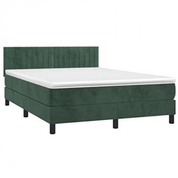Cama box spring adulto colchón y LED terciopelo verde oscuro 140x190cm