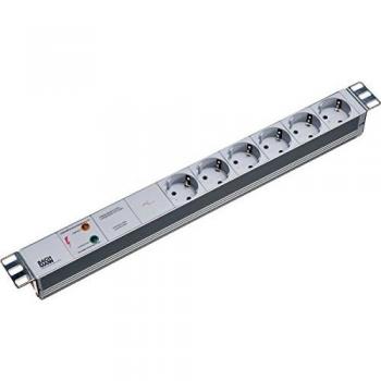 Regleta de enchufes 19 con 6 salidas Schuko, protección contra sobretensiones y filtro de red, 1U, 2m de cable - Bachmann 333.402