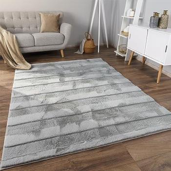 Alfombra de salón pelo largo motivo nórdico dibujo geométrico rombo moderna 200x280 cm color gris 4