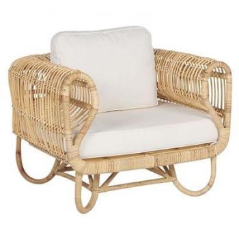Sillón de Ratán Natural Beige con Cojines de Algodón Diseño Boho Dolcedo