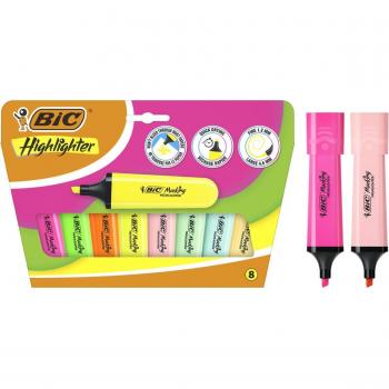 Pack 8 Rotuladores Fluorescentes Flat Colores Pastel y Neón BIC