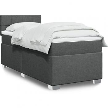 Cama box spring con colchón tela gris oscuro 100x200 cm
