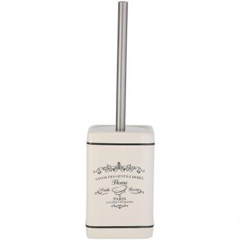 axentia Escobilla de Baño con Soporte Paris, Juego de Portaescobillas para Inodoro de Cerámica, Escobillero con Cepillo de Inodoro, Blanco lateado, Aprox. 10,5 x 10,5 x 37 cm