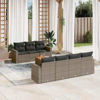 8-Piece Grey Poly Rattan Garden Sofa Set with Cushions