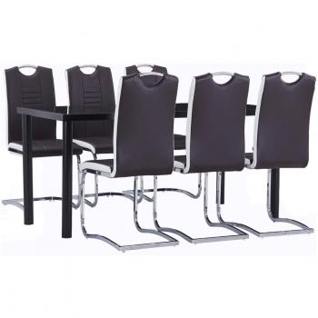 Juego de comedor 7 piezas cuero sintético marrón