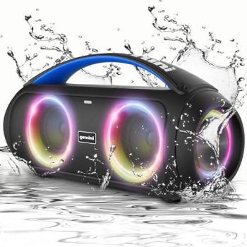Gemini GGO-230L Portable 50W Bluetooth Speaker with IPX5 Waterproofing, Dual Woofers, LED Lighting, FM Radio, and Power Bank Function
