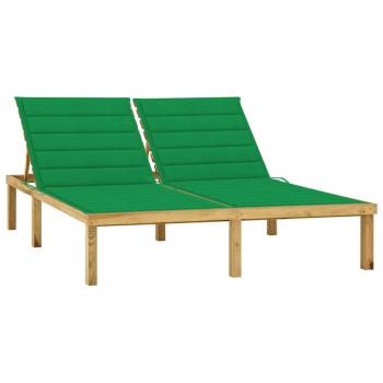Tumbona doble con cojines verde de madera de pino impregnada