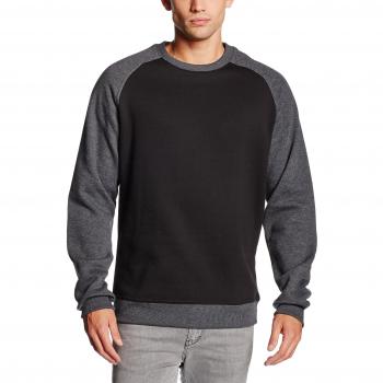 Urban Classics 2-Tone Raglan Crewneck Sweatshirt for Men - Sizes S to 5XL - Black/Charcoal