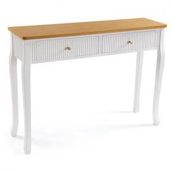 Consola Provenzal Raiby de 2 Cajones en Madera MDF y Pino, Color Blanco y Natural - Medidas 108x30x79 cm