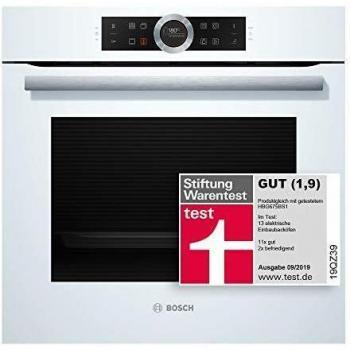 Bosch Serie 8 HBG675BW1 - Horno multifunción, 60 cm, Autolimpieza Pirolítica, 3600 W, 13 funciones, Bloqueo de seguridad, Color blanco [Clase de eficiencia energética A+]