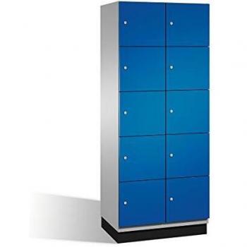 Armario de Compartimentos Bajo Llave Cambio C+P - 10 Casilleros, Puertas de Acero, Color Blanco Aluminio y Azul Enziano, Dimensiones 800 mm
