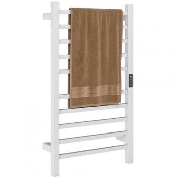 Toallero Eléctrico de Pared HOMCOM 110W Acero Inoxidable Blanco con Control WiFi, Pantalla Táctil, Temporizador, 10 Barras y Temperatura Ajustable IPX4
