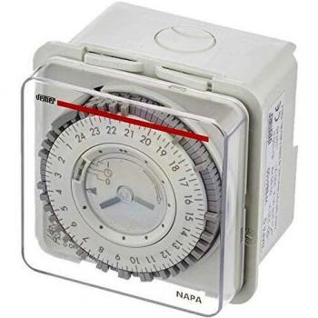 Interruptor Horario Electromecánico Vemer NAPA-D VP884100, Programación Diaria, Instalación en Pared o Panel, 16A 230V AC, Color Gris Claro