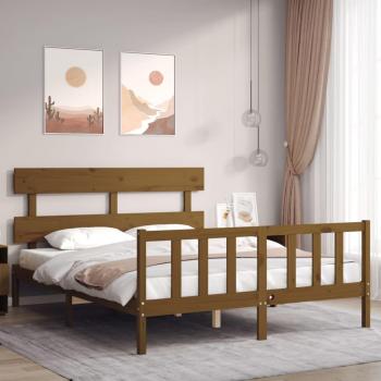 Estructura de cama matrimonio con cabecero de madera marrón miel vidaXL