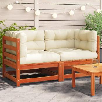 Sofá de Jardín Angular con Cojines 2 Piezas de Madera de Pino Marrón