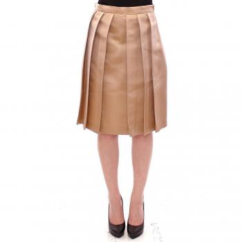 Brown Silk Solid Mini Pleated Skirt by Andrea Incontri - IT40|S