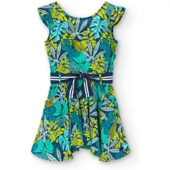 Vestido de niña estampado con cinturón a contraste