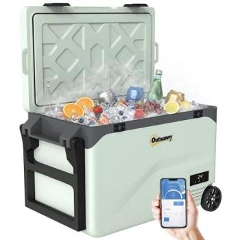 Nevera Portátil Eléctrica Outsunny 42,5L con Compresor, Control por App Bluetooth, Modos ECO y MAX de -20℃ a +20℃, Luz LED, Ruedas y Asa para Coche