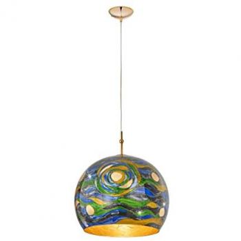 Lámpara colgante de diseño LUNA en oro de 24 quilates con pantalla de cristal azul agua - E27
