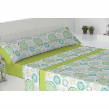 Todomueble Nápoles Juego de Sabanas Compuesto por Bajera, Encimera y Funda de Almohada, Mezcla De Algodón, Verde, 200
