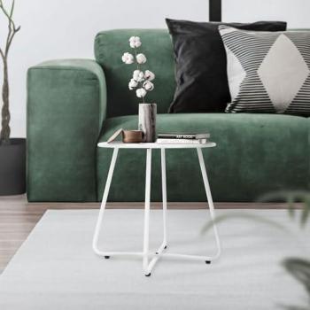 Mesa Auxiliar Blanca Redonda Ø 44,5 x 46 cm de Acero para Interior y Exterior, Estilo Moderno Industrial, Mesita Resistente para Jardín/Patio