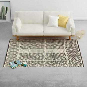 vidaXL Alfombra de Lana Tejida a Mano, 80 x 150 cm, Color Negro y Blanco